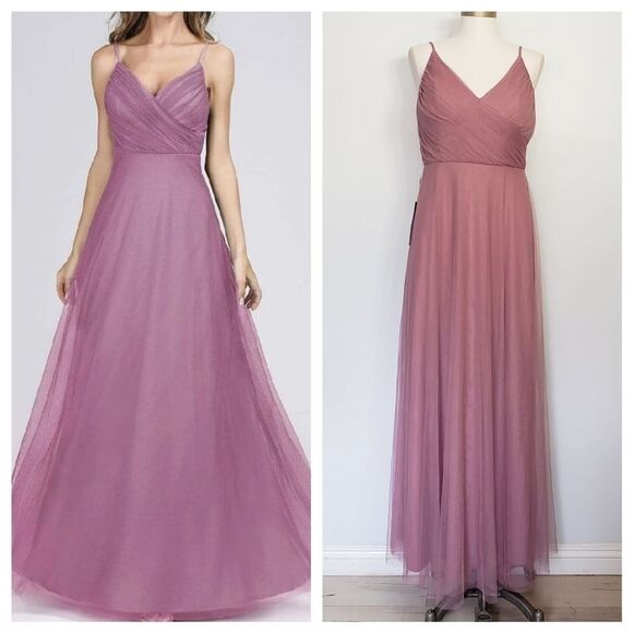 EVER PRETTY 7369 purple orchid spaghetti straps v neck tulle maxi dress 12 - Picture 1 of 13